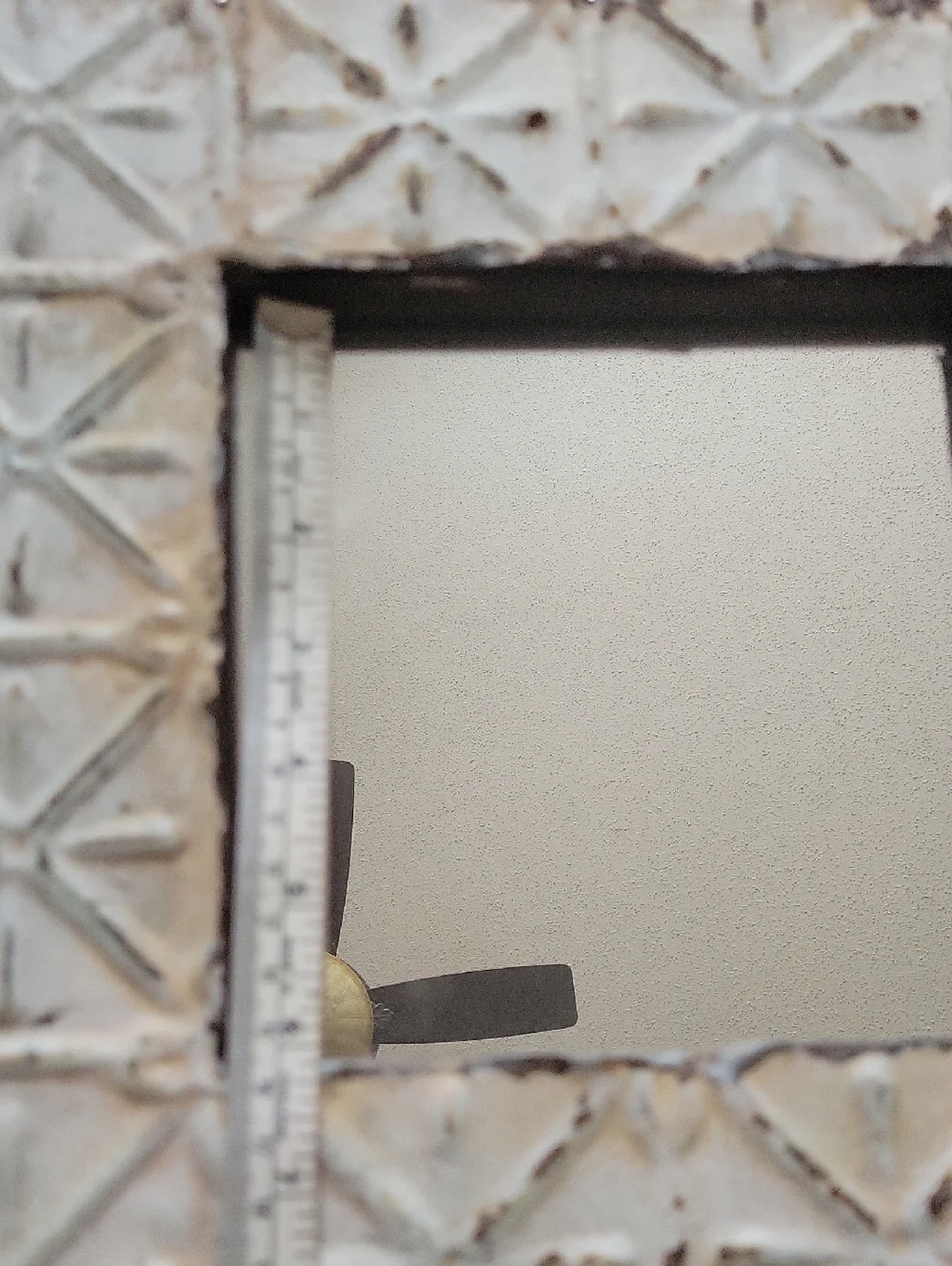 Distressed White Decorative Wall Mirror - Rustic Tile-Pattern Frame.